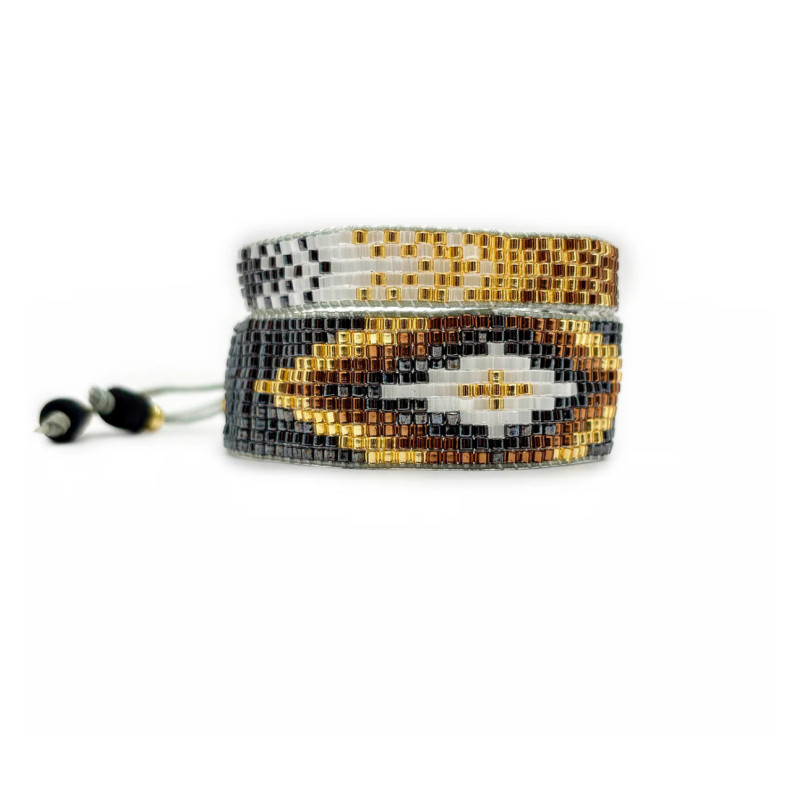 Miyuki double bracelet, grayscale and gold - Amore - Llata & Morett Miyuki double bracelet, grayscale and gold - Amore - Llata & Morett